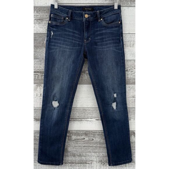 White House Black Market Crop Distressed Blue Jeans Women's Size 4 (Fit 28x28) - Picture 1 of 13